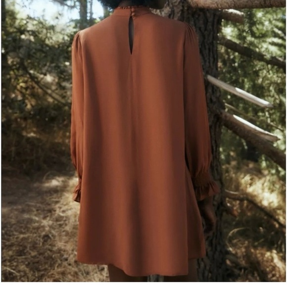 Reformation Jourdan Long Sleeve Mini Dress in Cinnamon Brown Sz Small - Picture 4 of 10
